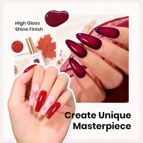 Image of Beetles Fall Gel Polish Set, Burgundy Dark Red Brown Black Gray Colors,Hema-Free | 6 PCS 15ml Full Size Gel Nail Kit, Midnight Elegance, UV Nail Polish Color DIYManicure Home Salon