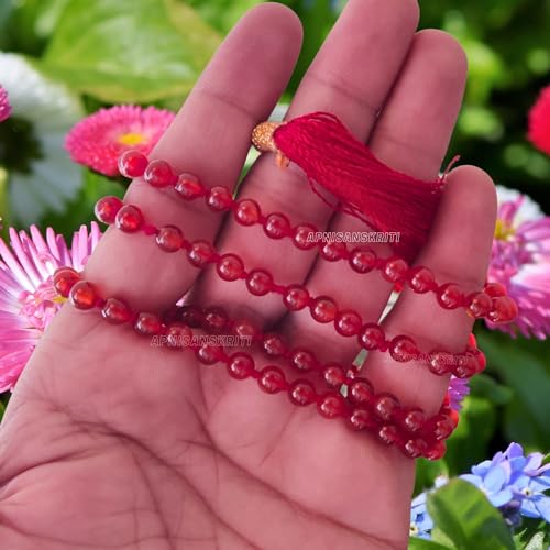Image of Apnisanskriti Premium Red Onyx Stone Mala for Men and Women (6mm, AAA Quality, Lab Certified, 108+1) - Natural Stone Beads Mala - Pack of 1