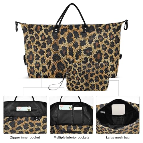 Leopard Travel Duffle Bag Gym Bag, Animal Leopard Phanter Weekender Bags for Women with Toiletry Bag Travel Tote Bag Swim Bag2