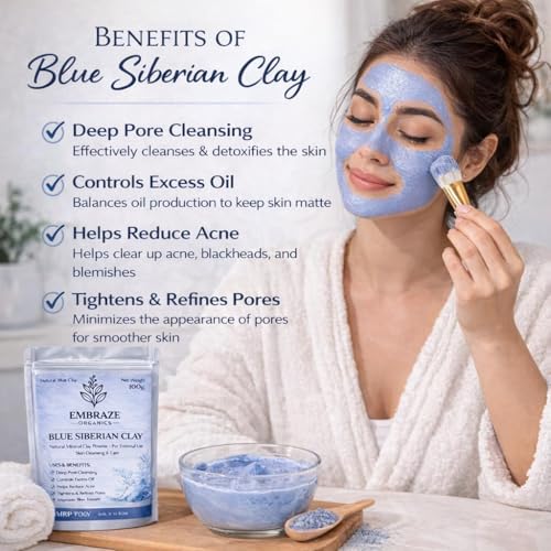 Image of Natural Blue Siberian Clay Powder for Face Pack | Deep Cleansing, Oil Control & Acne Care | Helps Tighten Pores & Improve Skin Texture (100g)