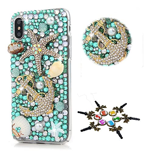 STENES Bling Case Compatible with iPhone 11 - Stylish - 3D Handmade [Sparkle Series] Bling Starfish Anchor Shell Design Cover Compatible with iPhone 11 6.1 Inch 2019 - Blue