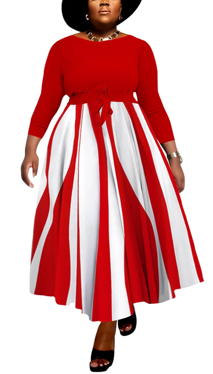 BFFBABY Women's Wrap V Neck Plus Size Maxi Dresses 3/4 Sleeves Chain Floral Printed Swing Dress with Belt