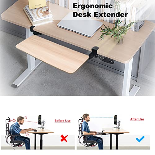 Ergonomiczna wysuwana taca na klawiaturę na biurko, drewniana półka przedłużająca bez wiercenia, wykończenie orzechowe, 750 x 250 mm, zajmuje mało miejsca, do domowego biura