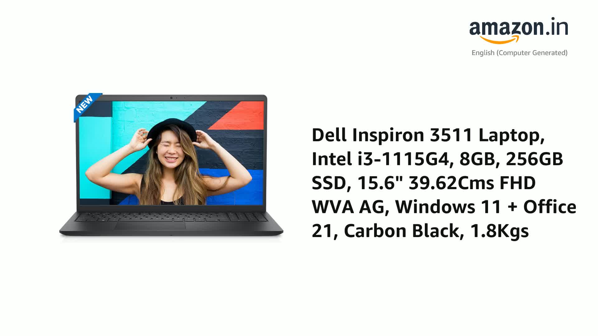 Dell Inspiron 3511 Laptop, Intel i3-1115G4, 8GB, 256GB SSD, 15.6