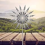  95cm Einzigartige Metall Windmühle,Windspinner Spinner Skulpturen Windfänger 3D Kreative Sonnen Windspiele Magische Bewegen Sie Sich mit Dem Wind für Hof Patio Garten Terrassen Rasen Dekoration