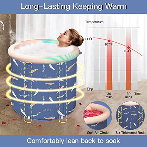 Lergna Portable Bathtub,Foldable Freestanding Bathtub,Japanese Soaking Tub,Shower Stall Bathtub,Bathroom Folding Spa Tub For Adults,Boys And Girls,Indoor/Outdoor Hot Ice Bath,29.5 Inch,Blue,Pvc+Nylon #TOP3