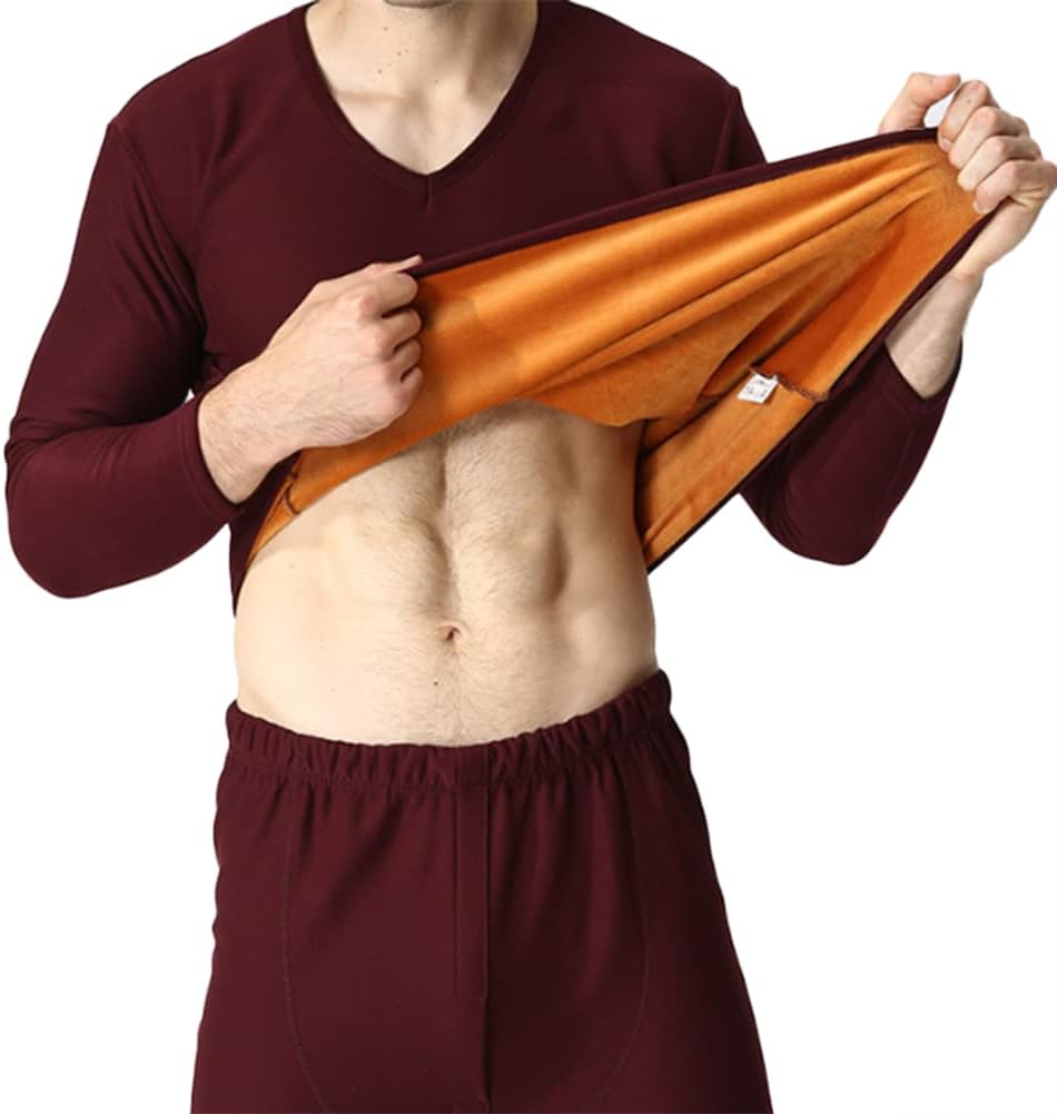 HSQSMWJ Men's Fleece Lined Thermal Underwear Set Elastic Soft Long Sleeve Johns Running Compression Suits Winter Warm