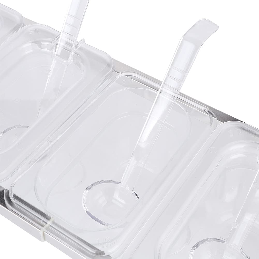 Juego de caja de condimentos transparente de cuatro rejillas, tarro con cuchara, recipiente de condimentos de acero inoxidable y acrílico para sal, comino, pollo en polvo,