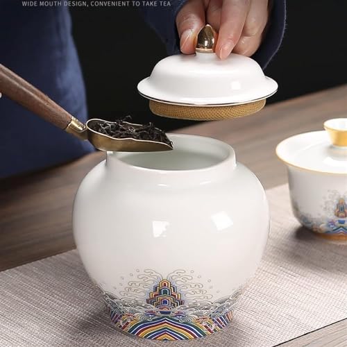 Porcelanowy słoik na imbir, ceramiczne pudełko na herbatę z pokrywką, luźne pudełko do przechowywania herbaty, pudełko na herbatę (kolor: Biały)