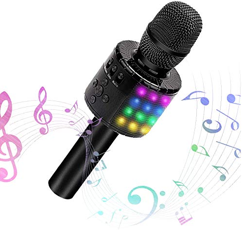 Amazmic Wireless Handheld Karaoke Microphone with Speaker, Built-in 48pcs LED Lights, Portable Bluetooth