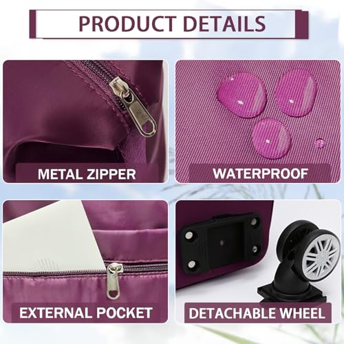 Rolling Duffle Bag with Detachable Wheels Expandable Foldable Duffle Bag for Travel Luggage bag Carry on Weekend Travel Bag (Fuchsia)3