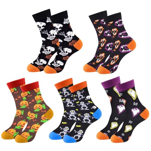 GTJEOI 5 Paar Halloween Socken Damen Lustige Halloween Socken Bunte Lustige Socken Lustige Socken Baumwolle Halloween Baumwolle Witzige Strümpfe Geschenk für Frauen 37-40