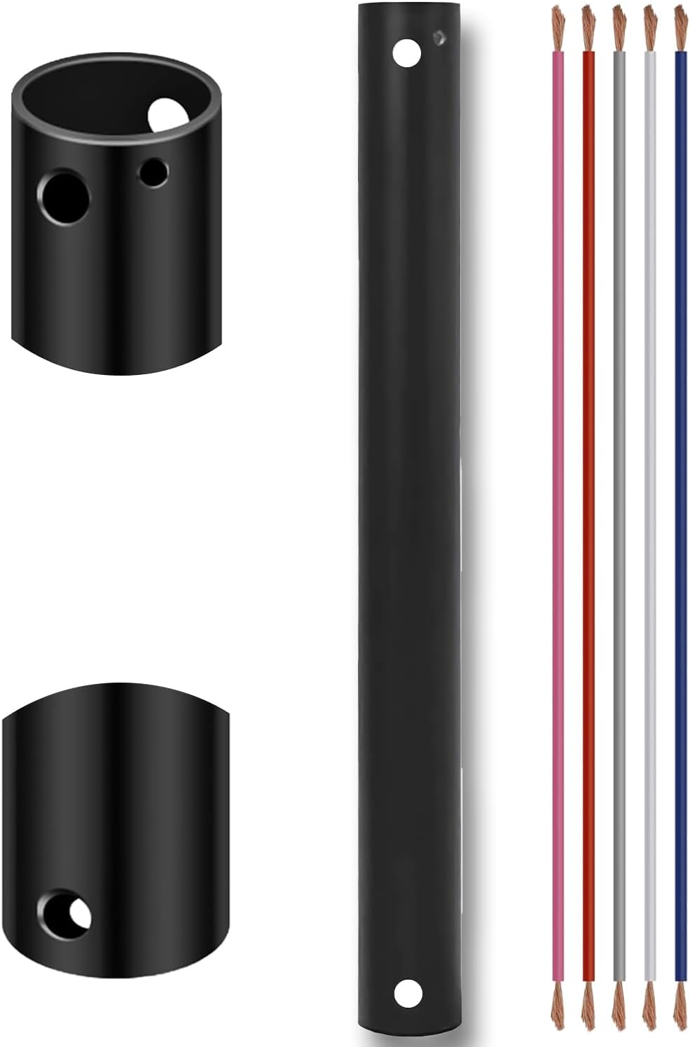 12 Inch Ceiling Fan Extension Rod, 1" Outer Diameter Matte Black Ceiling Fan Downrod (No Threads) with 5 x 18-AWG Wires,1 FT Fan Boom Fit for Wide Range of Fans