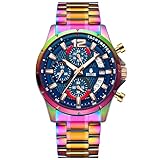 RUIGE Sports Chronograph Colorful Series Multi Functional Men's Quartz Watch Stainless Steel Material Men's Night Light Waterproof Fashion Trend Watch Diameter 42MM N3-3