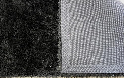 Image of Plain Fur Rugs for Hall and Drawing Room 7x10 Ft Modern Home Decor Handwoven Extra Comfy Premium Shag Black Color