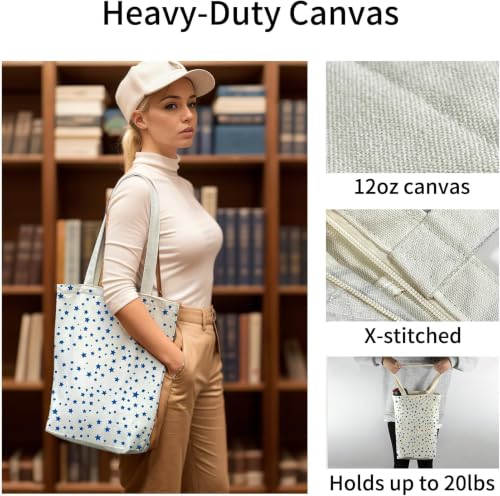 Image of itgowisa Canvas Tote Bag with Zipper Pocket, Reusable Grocery Bag for Daily