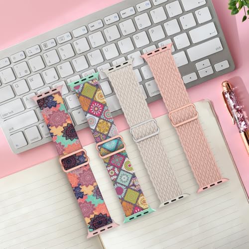 Image of Delidigi Stretchy Bands Compatible for Apple Watch Band Women 40mm 38mm 41mm 42mm 44mm 45mm 46mm 49mm, Nylon Braided Straps for iWatch Series 11 10 9 8 7 6 SE 5 4 3 Ultra 3 2 1