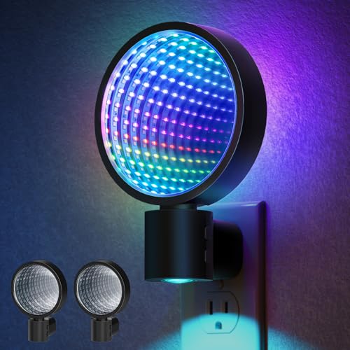 Image of Briignite Night Lights Plug into Wall 3D Infinity Mirror Tunnel Light | 2 Pack Game Room Decor, Dusk to Dawn Sensor, RGB Ambient Night Light for Kids Bedroom Living Room Gaming Room, Gift