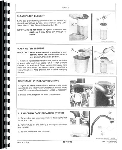 Service Manual John Deere 1650 1450 1250 Tractor Technical tm1253      Plastic Comb