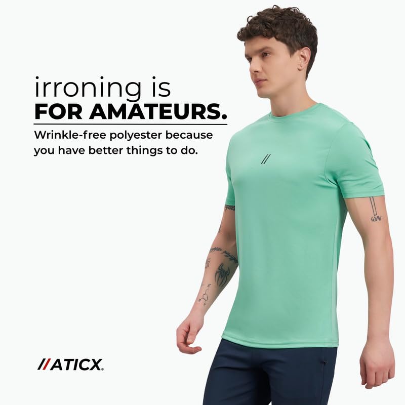Image of ATICX Slim Fit Polyester Sports T-Shirt for Men - Round Neck Quick Dry Fit Half Sleeve Breathable Stylish Gym & Workout Tee - Lightweight Running Cycling Football Swimming Training Sportswear Top