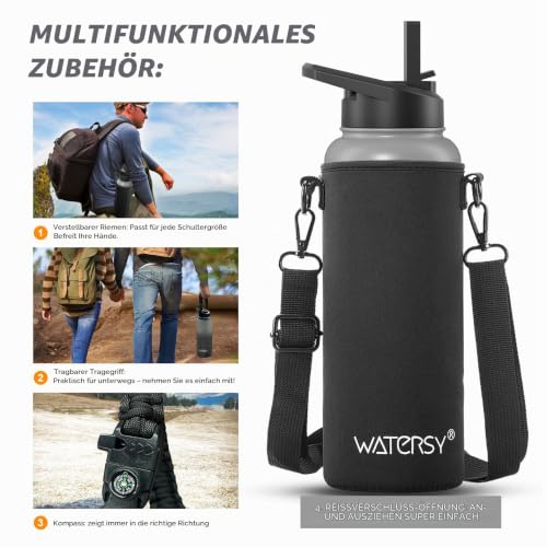 WATERSY Isolierte Edelstahl Thermosflasche 40oz Vakuumisolierte Trinkflasche mit 2 Deckel Auslaufsichere Wasserflasche 1200 ml Doppelwand… – Ansicht 4