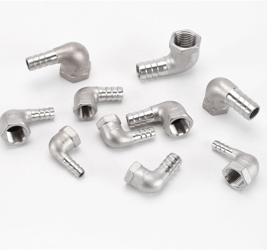 Stainless Steel Elbow Union, Female Thread Pagoda Elbow, 8mm 10 12 14 15 20 25 32 40mm Hose Barb × 1/4" 3/8" 1/2" 3/4" 1" Female Thread 304 Stainless Steel Elbow Pipe Fitting, 1PCS(1/2" 20mm)