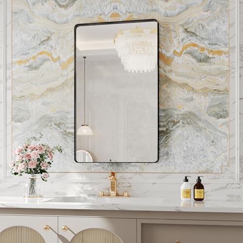 espejos para baños,30x50 Black Mirror for Bathroom,Restroom Mirror,Bathroom Vanity Mirrors for Over Sink,Horizontal and Vertical Hanging