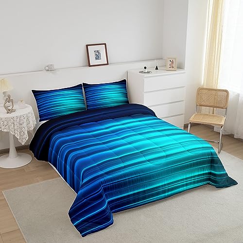 Image of Feelyou Blue Black Gradient Comforter King Size, Abstract Ombre Comforter for Kids Toddler Geometric Abstract Ombre Bedding Set Gradient Contemporary Duvet Set Lightweight Quilt Set