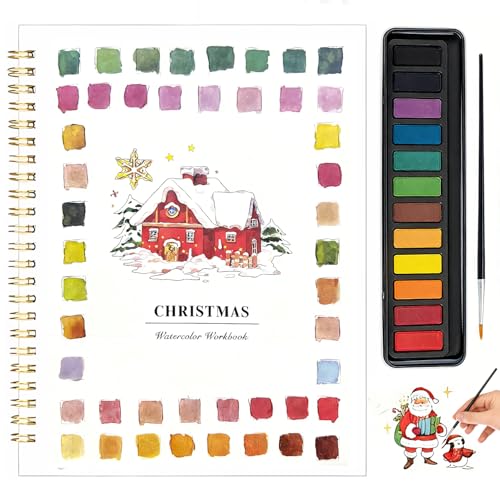 Watercolor Workbook for Beginners - Complete Watercolor Painting Kit with 12 Color Paint Set & Brush | Step-by-Step Art Book for Adults Hobby Gift for Friends