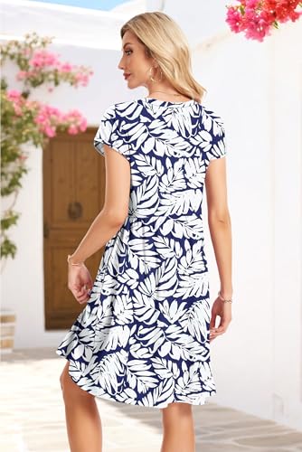Image of AUSELILY Women's Summer Short Sleeve Knee-Length V Neck Dress with Pockets