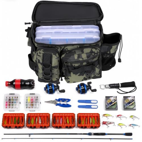 Angeltasche, Angeltasche für Angelgeräte und Angel Zubehöre mit Gürtel & Schultergurt und Organisation von Angelzubehör Umhängetasche und Angelausrüstung zum Angeln Wandern Jagd Camping – Bild 3
