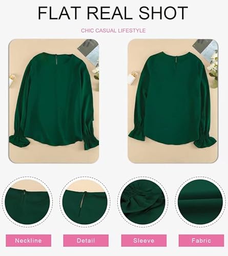 Dokotoo Womens Ladies Elegant Bell Long Sleeve Spring Summer Tops Crewneck Chiffon Office Work Shirt Tops And Blouses For Women Casual Loose Shirts Green Medium #TOP2