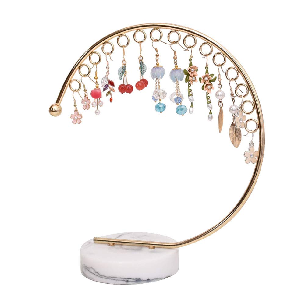 ZZD Moon Metal Jewelry Stand, Gold C-Shaped Marble Texture Base Earrings Storage Display Organizer