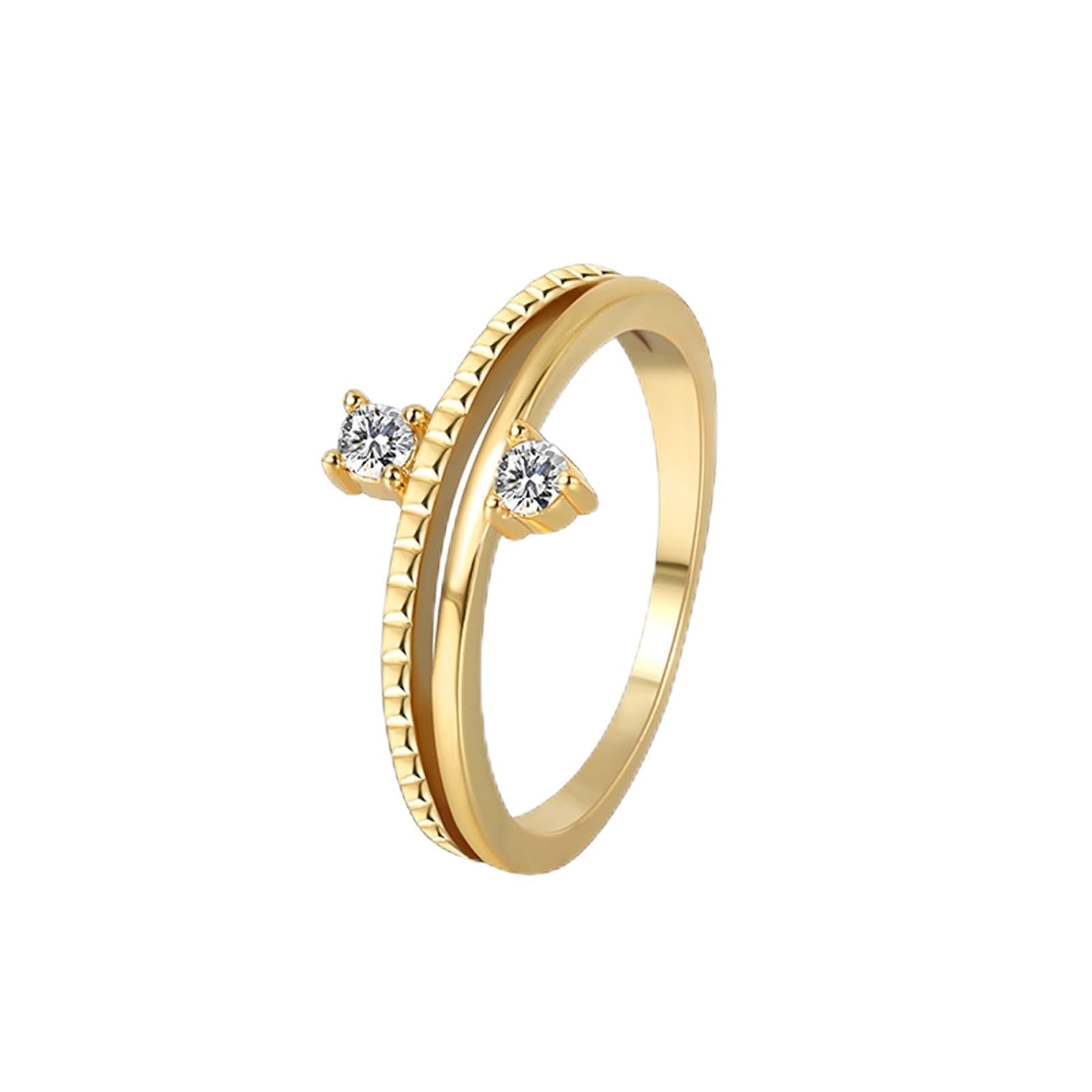 9 Karat/14 Karat/18 Karat Gelbgold Damen Ringe Moissanit Weiß, 2-Lagiger Vintage-Ring Ringe