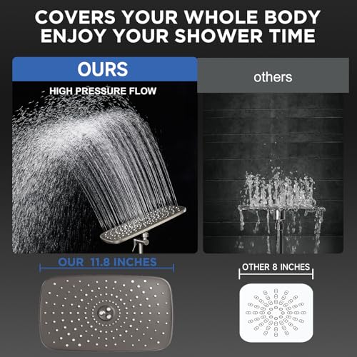 Image of Veken 11.8 inch Rain Shower Head with Handheld, High Pressure Handheld Shower with Multi Spray Modes, Rainfall Combo with Metal Extension Arm, Detachable Dual Showerhead, Bathroom Decor, Starlight