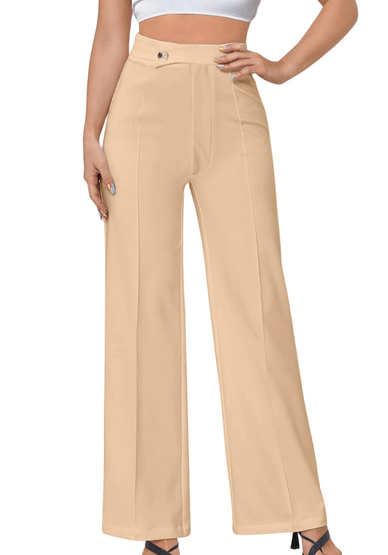 Tcremisa Womens Casual Straight Wide Leg Palazzo Pants Solid Loose High Waist Long Flare Trousers