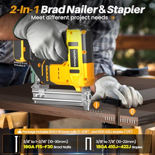 Image of 18GA Cordless Brad Nailer & Staple Gun for Dewalt 20V Battery | 2-in-1 Battery Powered Electric Nail Gun with 1000 Nails for Woodworking, DIY, Framing & Home Improvement (No Battery)