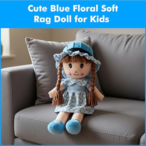 Image of Apollo Toys Soft Cloth Doll for Kids | Cute Braided Girl Plush Toy with Hat | Premium Cotton Stuffed Soft Toy for Girls | Birthday Gift for Kids | Safe & Washable Doll (Blue Dress, 50 cm) (Blue)