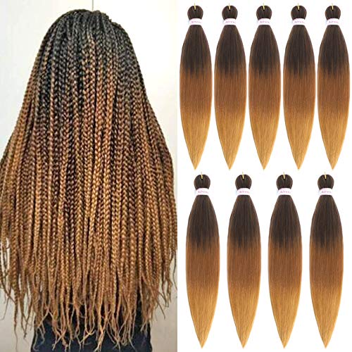 Pre Stretched Braiding Hair Ombre 28 Inch 9 Packs Professional Prestretched Synthetic Fiber Crochet Braids Hair Extensions Soft Yaki Texture Hot Water Setting (28 Inch, 1B/30/27)