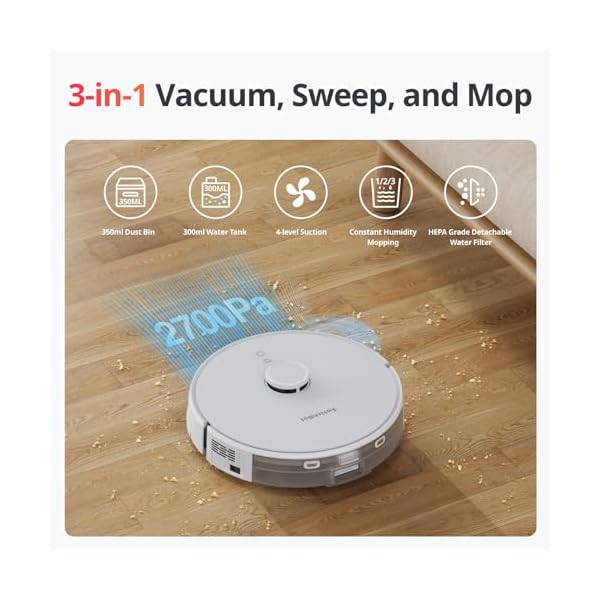 SwitchBot Saugroboter S1 Plus mit der Absaugstation, 70 Tage freihändige Reinigung, LiDAR Navigation, Smarte Kartierung, 2700Pa Starke Saugkraft, kompatibel mit Alexa, ideal für Hartböden, Teppiche – Bild 6