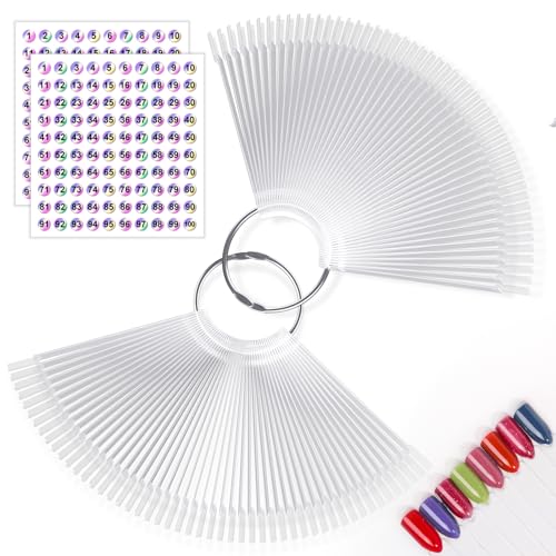 Nail Swatch Sticks 100 Pcs with Labels Clear Nail Display Ring