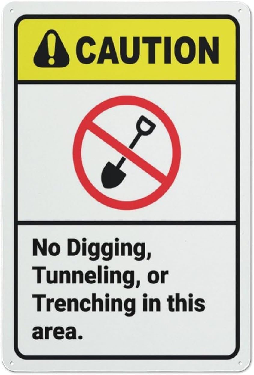 Bdeyfg Colour4 Caution No Digging Tunneling Trenching In This Area Warning Metal Sign Aluminum Signs For Outdoors Use Yard Farm Fence Home Wall Decor 8X12 Inch