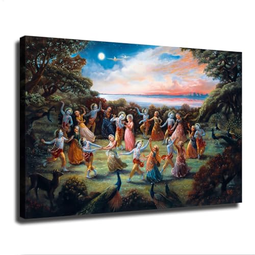 Rasa Lila Dance of Radha Krishna Poster Canvas Wall Art Painting Print Painting Suitable for Bedroom Dormitory Living Room and Other Wall Decoration Home Decor (12×18inch_Framed)