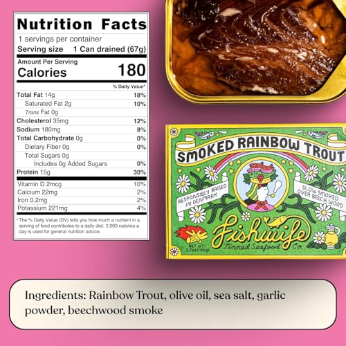 Image of Smoked Rainbow Trout 10-Pack (3.7 oz per tin) | ASC-Certified Sustainable Seafood, Gluten Free, Omega-3s | Handpacked in BPA-NI Tins