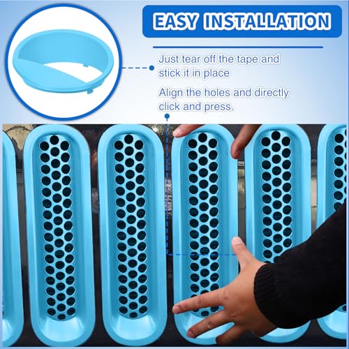 Image of Nilight Grill Inserts fit for Jeep Wrangler Front Grille Mesh Inserts & Headlight Cover Set for JK JKU Unlimited Sports Sahara Freedom Rubicon 2007-2018 Clip-in Trim Exterior Accessories Blue 9 Pcs