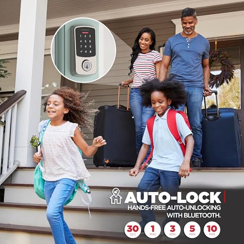 Kwikset Aura Reach Smart Lock Matter and Bluetooth Enabled Keyless Entry Door Lock Deadbolt, Proximity Wakeup, Geofence Auto-Unlock Satin Nickel - Image 4