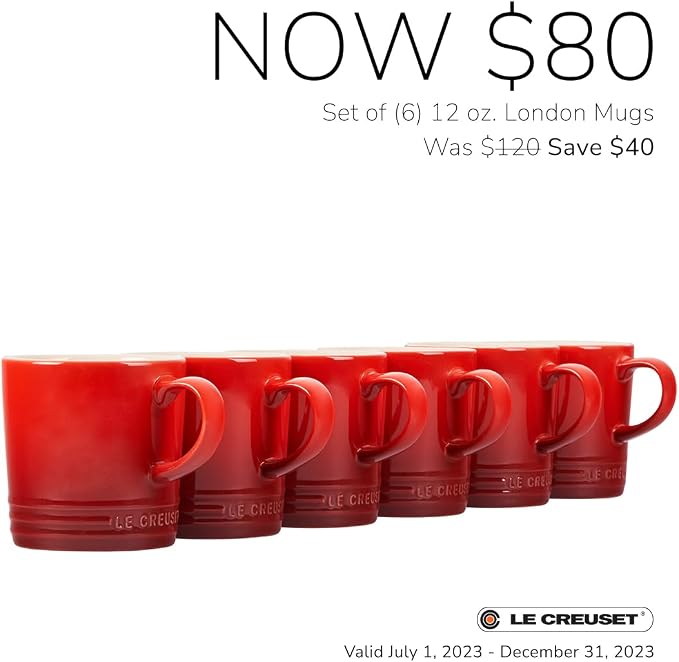 Set de 6 tazas de cerámica Le Creuset 12 oz blancas miniatura 5