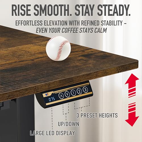 Image of SHW 48-Inch Electric Height Adjustable Standing Desk with Drawer, Memory Preset and Cable Management Tray, Rustic Brown