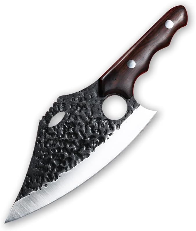 Meat Cleaver,Cleaver Knife Forged Hammered Fish Killing Knife Beef Sheep Butcher Knife Carbon Steel Multipurpose Knife for Meat Vegetables (Color : With PU Leather case)