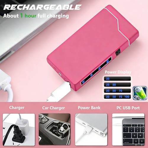 Encendedor eléctrico rosa dual arco plasma recargable USB miniatura 4